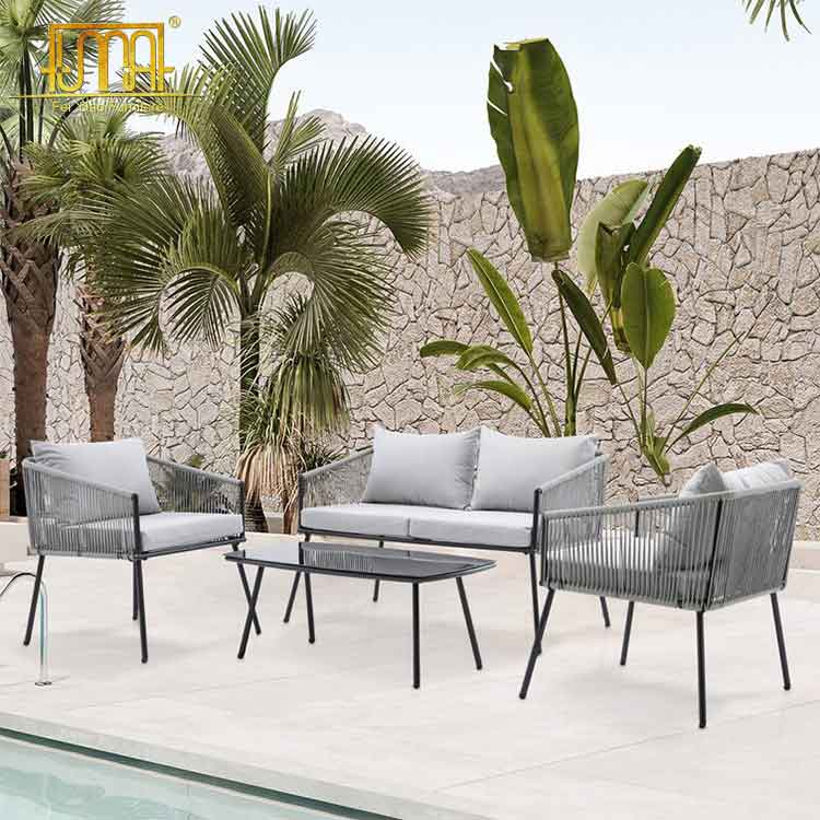 Black Aluminum Outdoor Sofas Rope Wrapped In The Armrest