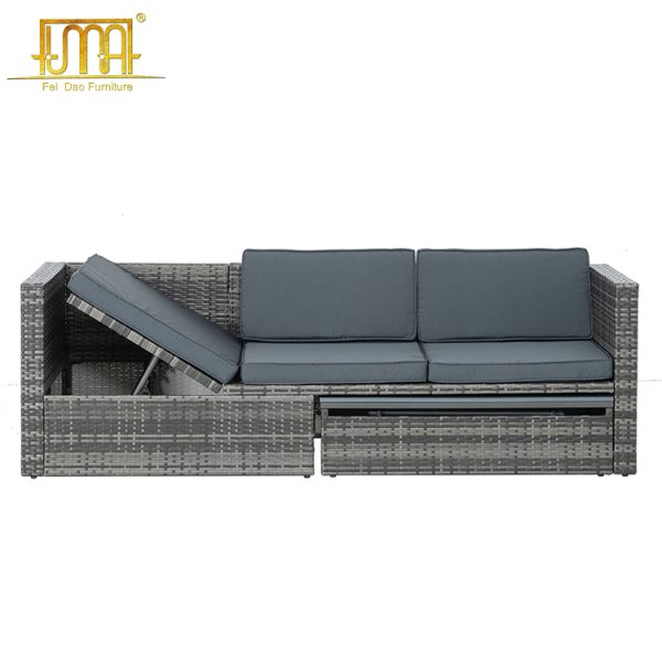 Rattan Corner Sofa with Rising Table