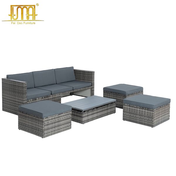 Rattan Corner Sofa with Rising Table