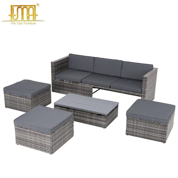 Rattan Corner Sofa with Rising Table