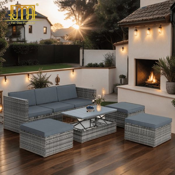 Rattan Corner Sofa with Rising Table