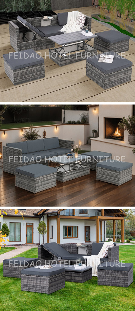 Rattan Corner Sofa with Rising Table